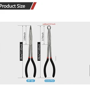 2-Piece Long Nose Pliers Combo – 45° Bend & O-Type | 11in Length | 60mm  NEW - Picture 1 of 16