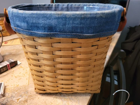 2005 Longaberger Small Oval Waste Basket With Protector And Liner Cover