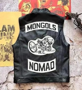 Mongols Nomad MC Chaleco de Cuero Para Hombre Outlaw Motociclista Motocicleta Club Parche Trasero - Imagen 1 de 9