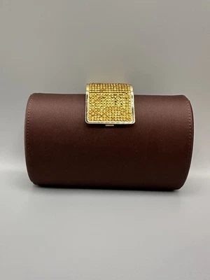 Bolso de hombro CARLO FELLINI marrón y dorado adornado satinado noche cadena 32 Foto 1 de 4