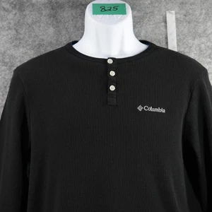 Columbia Shirt Mens Medium Black Long Sleeve Henley Thermal Waffle Knit Pullover - Picture 1 of 9