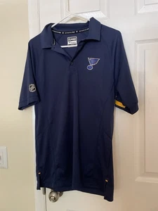 Mens St. Louis Blues Nice Navy Blue Short Sleeve Logo Polo Shirt Size Medium - Picture 1 of 5