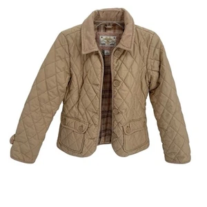 Gap Girls Coat Quilted Plaid Fleece-Lined Button Jacket Size Large (10) Tan - Picture 1 of 9