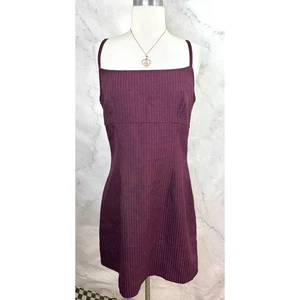 Y2K Mini Babydoll Kleid Vintage 90er XL Zip Burgund Whimsigoth Grunge 00s Nadelstreifen - Bild 1 von 14