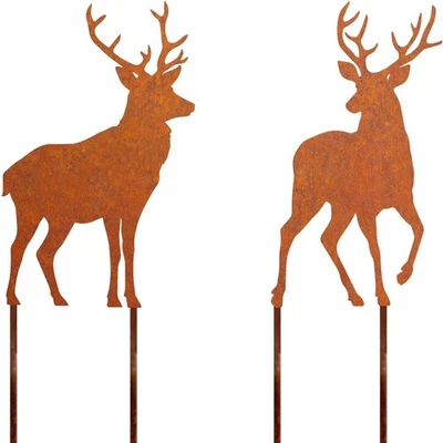 Roststecker Hirsch Deko 2 Stück - Metall Gartenstecker für romantische Akzente - Bild 1 von 2