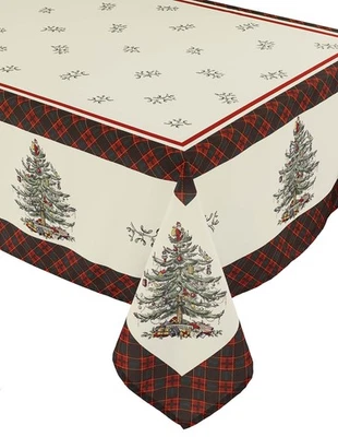 - Fabric Tablecloth, Holiday Home Decor Christmas Tree Tartan Collection, 60"... - Image 1 of 2