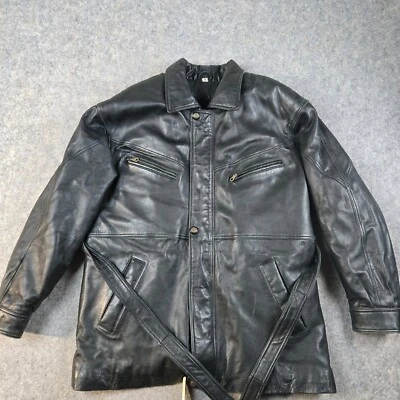 J&A Gold Leather Black Leather Jacket Men’s Medium Belted Faux Fur Lined Moto - Image 1 of 4