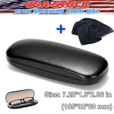 NEW Clam Shell Hard Eyeglasses PU Glasses Case Black w/Microfiber Cleaning Cloth - Image 1 of 4