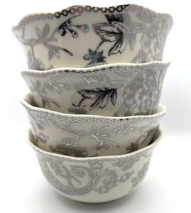 Set Of Four 222 Fifth Adelaide Silver Bowls Floral Birds 5 3/4” Diameter - Picture 1 of 10