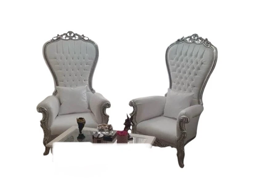 Poltrona Trono Barocco In Legno Massello Foglia Argento - Immagine 1 di 1
