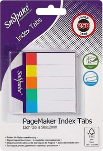 Snopake Index Tab Page Markers 50 x 12 mm White with Assorted Tips 250 Tabs x 12 - Picture 1 of 4