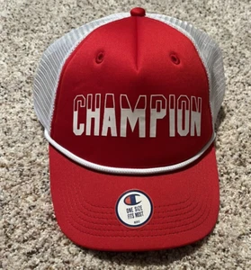 CHAMPION MEN'S FIVE PANEL FOAM TRUCKER SNAPBACK HAT - SCARLET - Picture 1 of 2