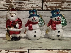 Vintage Christmas Tree Ornament Plastic/Glittery Snowman, Santa 3.5” Tall - Picture 1 of 4