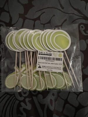 24 Pieces Tennis Cupcake Toppers birthday party decorations - Ball ￼￼ & Rackets - Изображение 1 из 2