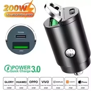 Chargeur voiture rapide USB + Type-C 30W alliage aluminium 12-24V allume-cigare - Photo 1 sur 12