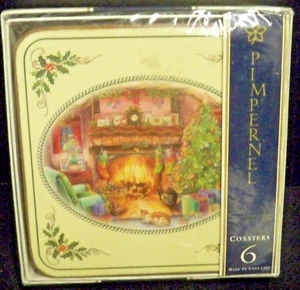 NIB Sealed Set of 6 Pimpernel Coasters Christmas Fireside Md England New in Box - Picture 1 of 4