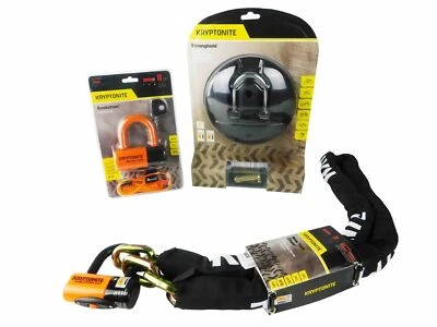 Kryptonite Stronghold Series 4 Disc Lock ORANGE and NY Chain 1217 5.5ft w/ Lock - Image 1 of 4