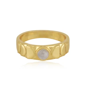 Yellow Gold Plated Moonstone Band Ring 925 Sterling Silver Engagement Rings - Picture 1 of 5