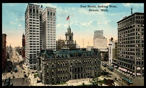 1917 Fort Street Looking West View Detroit Michigan Divided Postcard - Picture 1 of 2