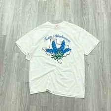 VINTAGE 90s Texas Bluebonnets Floral Flower Shirt Size Large L 1990s White 