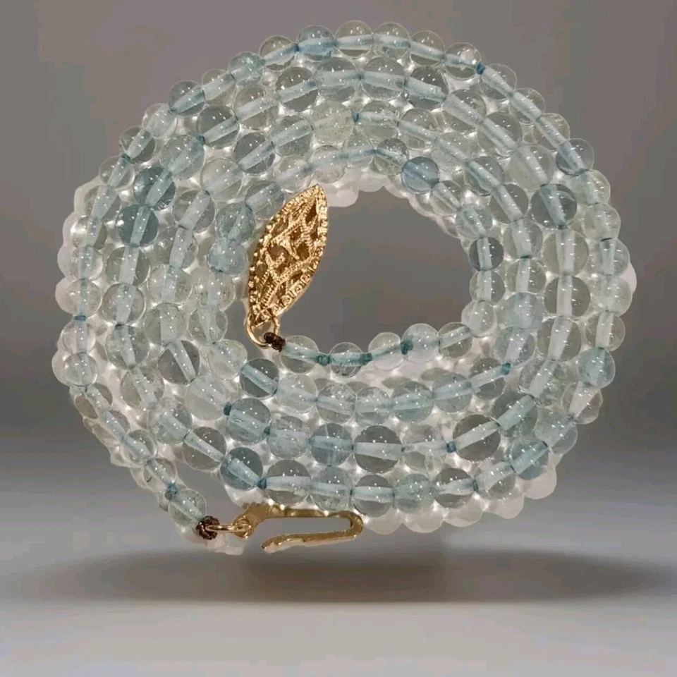 Ожерелье из 14-каратного желтого золота с натуральными прозрачными бусинами аквамарином 17 дюймов  - Изображение 1 из 4