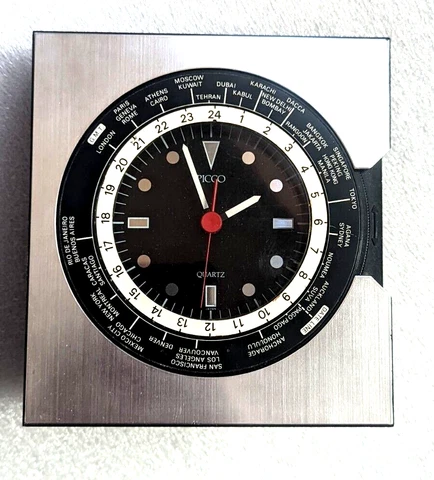 Picco Quartz World Time Desk Clock PQZ101S Brushed Style Finish, Modern Styling Cover