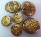 Lot of 6 Goldtone Brass Anchor w Twisted Rope 2-Part Shank Buttons 2 Sizes
