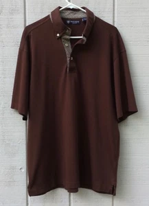 OXFORD Golf Polo Shirt Brown with Plaid Collar Men's Large - Picture 1 of 3