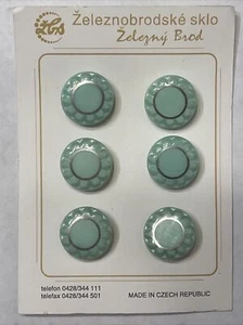 6 Železnobrodské Sklo Tschechisch Antik Neuwertig Grün Glas Knöpfe ORIGINAL KARTE 5/8"" - Bild 1 von 8