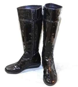 COLE HAAN WOMENS BOOT AIR LIZZIE TALL 5 B BLACK PATENT LEATHER ZIPPER WATERPROOF - Picture 1 of 9
