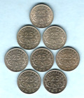 Seychelles. 25 Cents : 1954, 1960, 1964, 1965, 1969, 1972, 1973 & 1974. UNC/BU