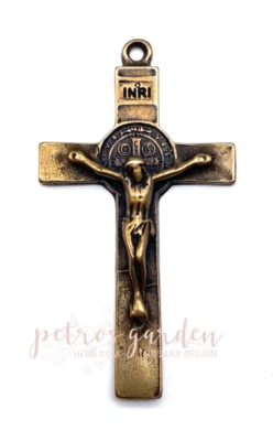 Crucifijo Rosario San Benedicto de Bronce Sólido Antigua Reproducción De Colección #PG4117 Foto 1 de 4