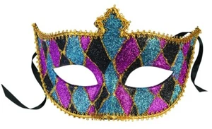 Media máscara de arlequín de lujo payaso mimo bufón reina brillo joker ojo de dominó NUEVO  - Imagen 1 de 11