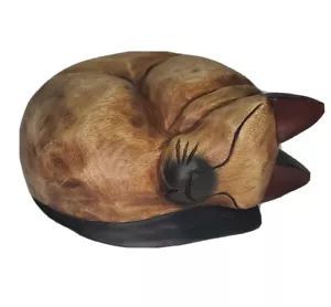 Carved Solid Wood Sleeping Cat 8lbs 14x7 huge conversation piece - Picture 1 of 5