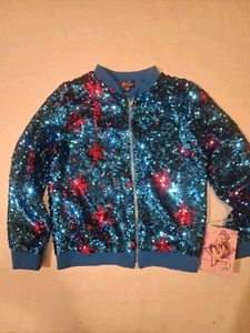 Jojos Closet Sequined Jojo Siwa Blue Pink Bomber Girls Jacket Size L 10-12 NWT - Picture 1 of 3