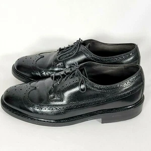 Bostonian Black Pebbled Leather Wing Tip Dress Shoes ITALY NEWLY RESOLED Sz 10 - Picture 1 of 7