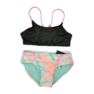 Art Class Two Piece Swimsuit Girls S 6/6X Black Tank Top Tie Dye Bottom Swimwear - Picture 1 of 11