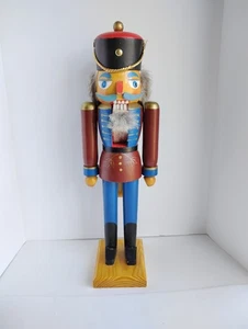 14" German Wood Nutcracker Crimson Red & Blue Hand Painted 2000s Traditional  - Picture 1 of 14
