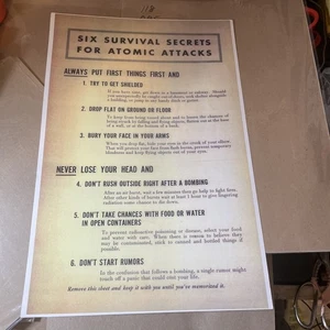 1950s Nuclear attack 6 Survival Secrets Poster 12 x 18” Print - Picture 1 of 4