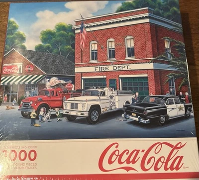 SPRINGBOK COCA-COLA PUZZLE ~ "OUR HEROES" ~ 1000 PCS. ~  1950's FIRE DEPARTMENT - Image 1 of 2