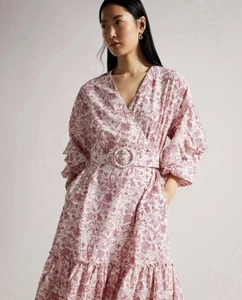 Ted Baker Daritaa Dress AU 14 Print Belted Long Sleeve Wrap Midi RRP $395 - Picture 1 of 11
