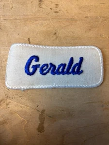 Vtg 70s GERALD Sew On Embroidered Clothing  Uniform Name Patch BLUE & WHITE - Picture 1 of 3