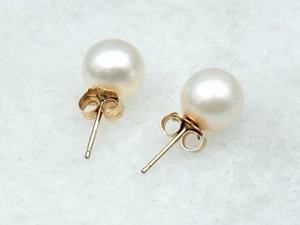 Vintage 14 Karat Gelbgold Perlen Ohrstecker Ohrstecker 7,8 mm - Bild 1 von 3