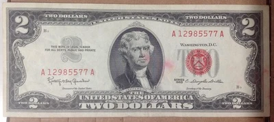 Hi Grade US Currency Crisp Series 1963 $2 Red Seal United States Note AU Red Ink - Image 1 of 2