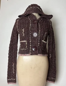Free People Small Cropped Cardigan sweater Button Front hooded maroon brown - Picture 1 of 14
