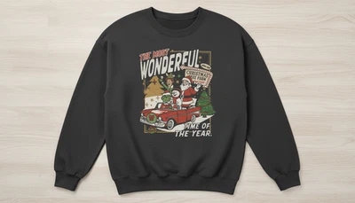 90's Vintage Christmas Movie Ugly Sweatshirt,  Elf Snowman Grinch Xmas Shirt - Image 1 of 4