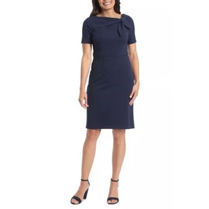 LONDON TIMES PETITES Womens Navy Short Sleeve Sheath Dress Petite Size 8P NWT - Picture 1 of 6