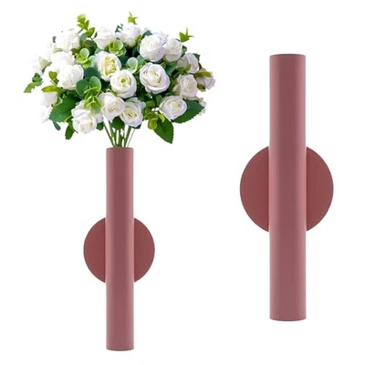 Soporte para jarrón de pared de metal adhesivo - Tubo decorativo para flor seca/inmitación 1 rosa Foto 1 de 4