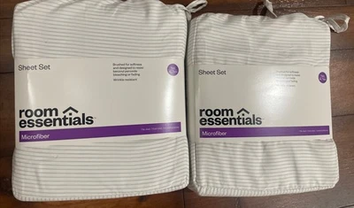 2 Room Essentials Twin/Twin XL Sheets 3-Pc Set  Microfiber White w/ Thin Gray - Image 1 of 4
