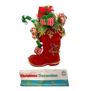 De colección 1970 Hong Kong JAYEM Decoración de Navidad Flocado Santa Bota Centro de mesa - Imagen 1 de 9
